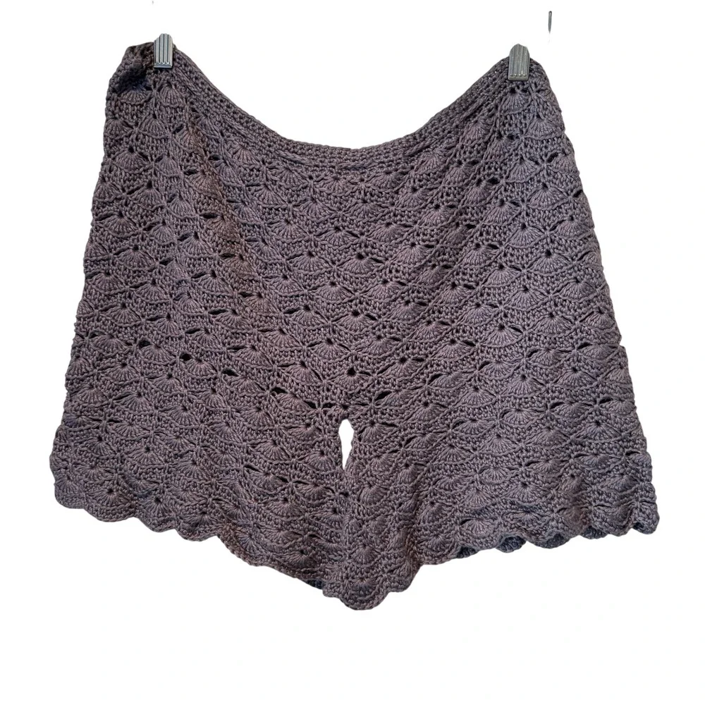 Handmade Crochet Shell Stitch Shorts Purple Boho Festival Beach High Waist Mauve